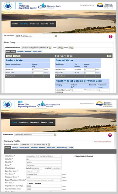 BC Water Use Reporting Centre Screen Shots