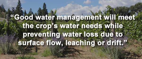 “Good water management will meet the crop’s water needs while preventing water loss due to surface flow, leaching or drift."